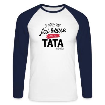 Bêtise Avec Ma Tata Préférée - T-shirt baseball manches longues Homme - blanc/marine - Devant - Nik (191cm)