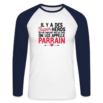 Super-héros sans cape : Les Parrains - T-shirt baseball manches longues Homme - blanc/marine - Devant - Nik (191cm)