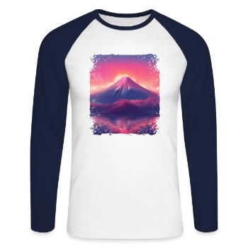 Aesthetic Japanese Mount Fuji Vaporwave Sight - Unisex Long Sleeve Baseball T-Shirt - white/navy - Front - Nik (191cm)