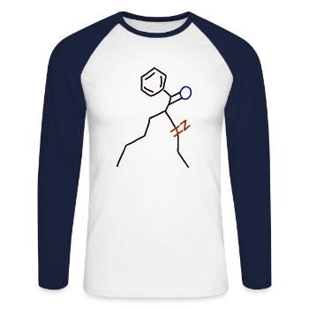 Homme heureux avec tatouage et cadeau. - T-shirt baseball manches longues Homme - blanc/marine - Devant - Nik (191cm)