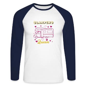Glamping Queen, Camper in pink, camping, summer - Unisex Long Sleeve Baseball T-Shirt - white/navy - Front - Nik (191cm)