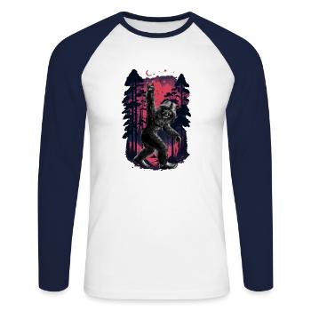 Forest Swagger: Bigfoot's Cool Camouflage - Unisex Baseballshirt langarm - Weiß/Navy - Vorne - Nik (191cm)