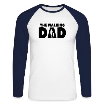 Cadeau Humour Fête des pères - T-shirt baseball manches longues Homme - blanc/marine - Devant - Nik (191cm)