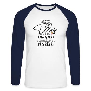 Princesses Motardes Authentiques - T-shirt baseball manches longues Homme - blanc/marine - Devant - Nik (191cm)