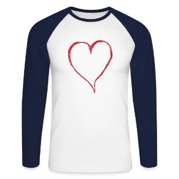 Grand cœur - T-shirt baseball manches longues Homme - blanc/marine - Devant - Nik (191cm)