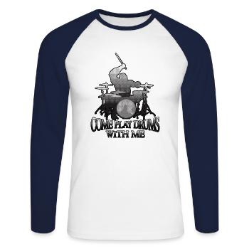 Drummer Gorlira Funny - Unisex Baseballshirt langarm - Weiß/Navy - Vorne - Nik (191cm)
