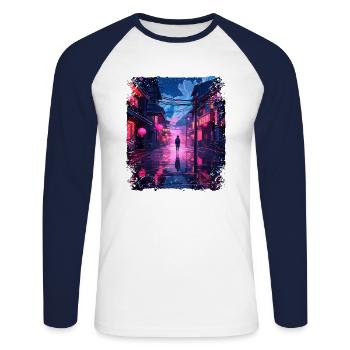 Takayama Village Japan Japanese Alps Vaporwave - Unisex Long Sleeve Baseball T-Shirt - white/navy - Front - Nik (191cm)