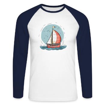 Segelboot - Unisex Baseballshirt langarm - Weiß/Navy - Vorne - Nik (191cm)
