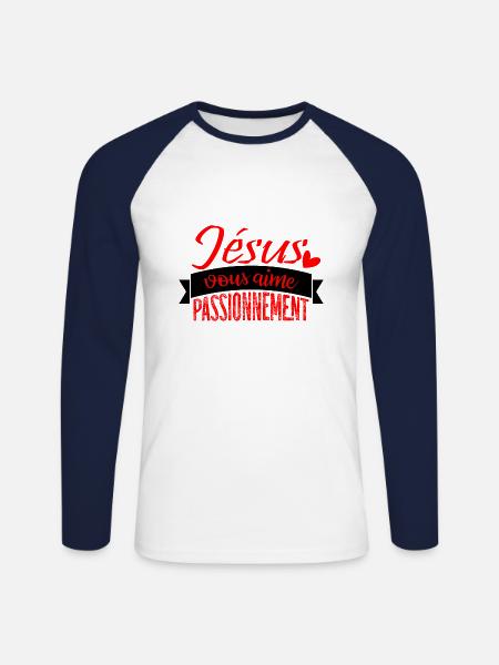 Jésus vous aime - T-shirt baseball manches longues Homme - blanc/marine