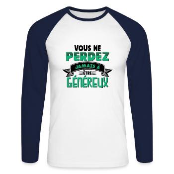 Vous ne perdez jamais - T-shirt baseball manches longues Homme - blanc/marine - Devant - Nik (191cm)