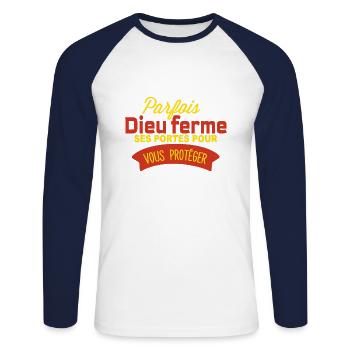 Parfois Dieu ferme ses portes - T-shirt baseball manches longues Homme - blanc/marine - Devant - Nik (191cm)