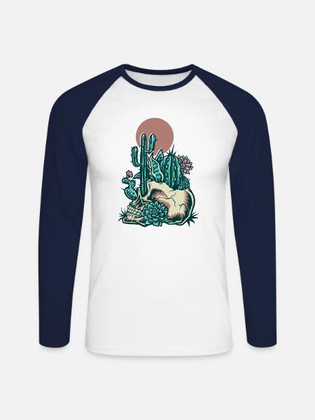 Skull with cactus - Unisex Long Sleeve Baseball T-Shirt - white/navy