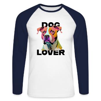 Amant des chiens American Stafford - T-shirt baseball manches longues Homme - blanc/marine - Devant - Nik (191cm)