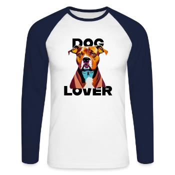Amant des chiens American Stafford - T-shirt baseball manches longues Homme - blanc/marine - Devant - Nik (191cm)