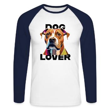 Amant des chiens American Stafford - T-shirt baseball manches longues Homme - blanc/marine - Devant - Nik (191cm)
