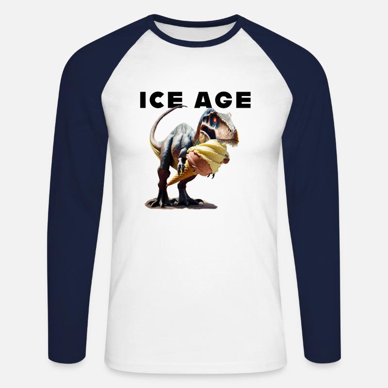 Eiszeit mit Dinosaurier - Unisex Baseballshirt langarm - Weiß/Navy