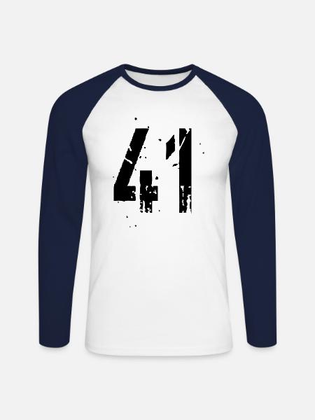 41 Nummer 41 - Unisex Baseballshirt langarm - Weiß/Navy