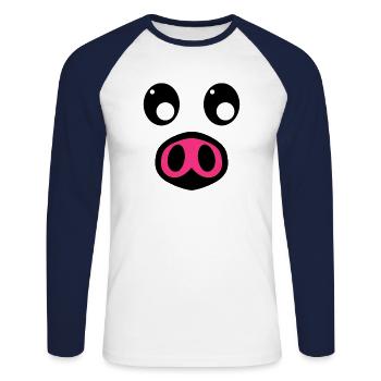 Déguisement de cochon - T-shirt baseball manches longues Homme - blanc/marine - Devant - Nik (191cm)