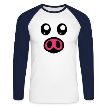 Costume de cochon - T-shirt baseball manches longues Homme - blanc/marine - Devant - Nik (191cm)