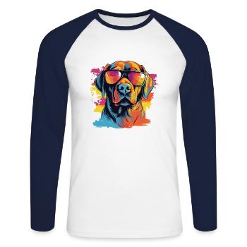 Bunte Labrador mit Sonnenbrille Hundeliebhaber - Unisex Baseballshirt langarm - Weiß/Navy - Vorne - Nik (191cm)