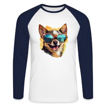 Chihuahua coloré portant des lunettes de soleil amoureux des chiens - T-shirt baseball manches longues Homme - blanc/marine - Devant - Nik (191cm)