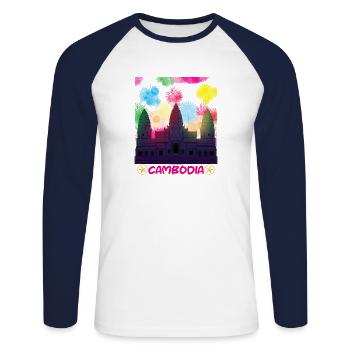 Cambodge Khmer Nouvel An Choul Chnam I Cadeau - T-shirt baseball manches longues Homme - blanc/marine - Devant - Nik (191cm)