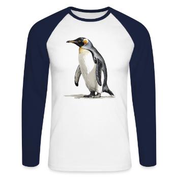 der König der Pinguine - Unisex Baseballshirt langarm - Weiß/Navy - Vorne - Nik (191cm)
