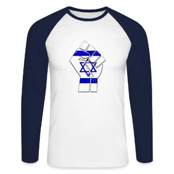 Drapeau d’Israël Famille autochtone de la fierté du pays israélien - T-shirt baseball manches longues Homme - blanc/marine - Devant - Nik (191cm)