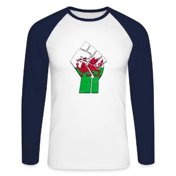 Pays de Galles Royaume-Uni Drapeau Welsh UK Country Pride - T-shirt baseball manches longues Homme - blanc/marine - Devant - Nik (191cm)