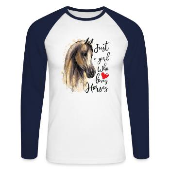Juste une fille qui aime les chevaux, les femmes à cheval à cheval - T-shirt baseball manches longues Homme - blanc/marine - Devant - Nik (191cm)