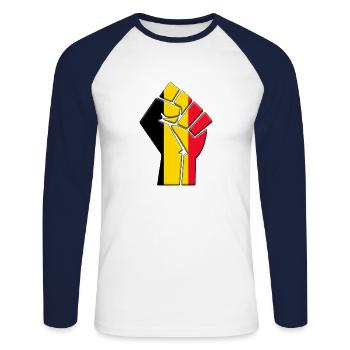 Belgium Flag Belgian Country Pride Native - Unisex Long Sleeve Baseball T-Shirt - white/navy - Front - Nik (191cm)