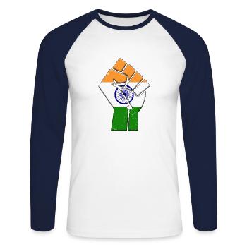 Drapeau de l’Inde Pays indien Fierté Famille autochtone - T-shirt baseball manches longues Homme - blanc/marine - Devant - Nik (191cm)