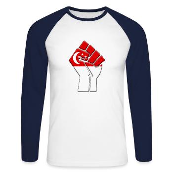 Singapore Flag Country Pride Native Ancestry - Unisex Long Sleeve Baseball T-Shirt - white/navy - Front - Nik (191cm)