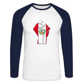 Drapeau du Pérou Fierté du pays péruvien Ascendance autochtone - T-shirt baseball manches longues Homme - blanc/marine - Devant - Nik (191cm)