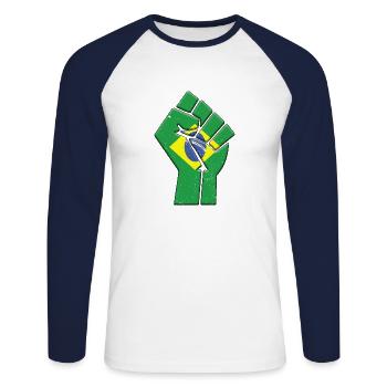 Brazil Flag Brazilian Country Pride Native Family - Unisex Long Sleeve Baseball T-Shirt - white/navy - Front - Nik (191cm)