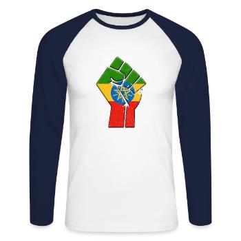Ethipoia Flag Ethiopian Country Pride Native - T-shirt baseball manches longues Homme - blanc/marine - Devant - Nik (191cm)