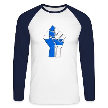 Finland Flag Finnish Country Pride Native Family - Unisex Long Sleeve Baseball T-Shirt - white/navy - Front - Nik (191cm)