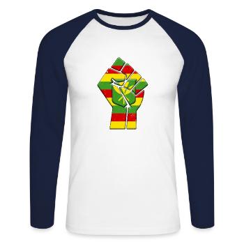 Kanaka Maoli Hawaii Drapeau hawaïen - T-shirt baseball manches longues Homme - blanc/marine - Devant - Nik (191cm)