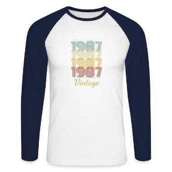 Vintage Geburtstagsgeschenk Geboren 1987 Slogan - Unisex Baseballshirt langarm - Weiß/Navy - Vorne - Nik (191cm)