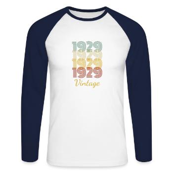 Vintage Geburtstagsgeschenk geboren 1929 Slogan - Unisex Baseballshirt langarm - Weiß/Navy - Vorne - Nik (191cm)