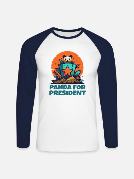 Panda for President - Unisex Long Sleeve Baseball T-Shirt - white/navy