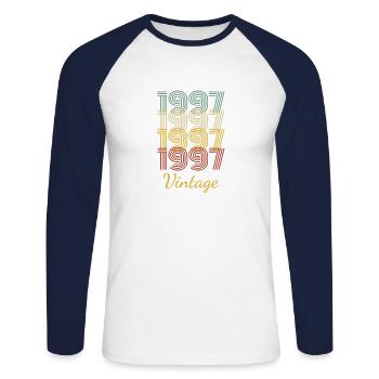 Vintage Birthday Gift Born In 1997 Slogan - Unisex Long Sleeve Baseball T-Shirt - white/navy - Front - Nik (191cm)