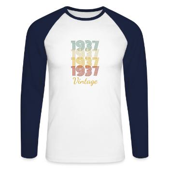 Vintage Geburtstagsgeschenk Geboren 1937 Slogan - Unisex Baseballshirt langarm - Weiß/Navy - Vorne - Nik (191cm)