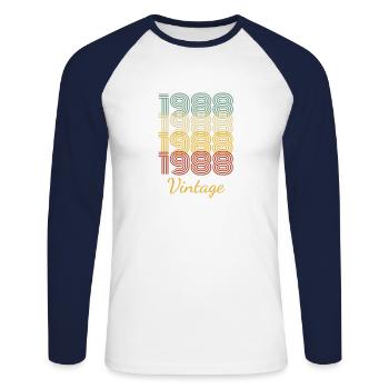 Vintage Geburtstagsgeschenk geboren 1988 Slogan - Unisex Baseballshirt langarm - Weiß/Navy - Vorne - Nik (191cm)