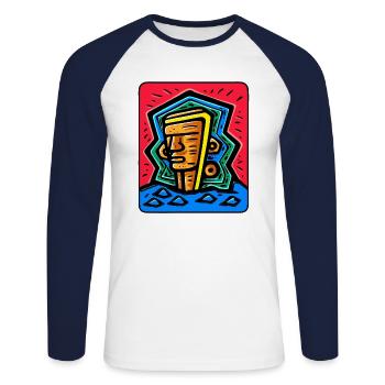 Abstract Colorful Tiki - Unisex Long Sleeve Baseball T-Shirt - white/navy - Front - Nik (191cm)