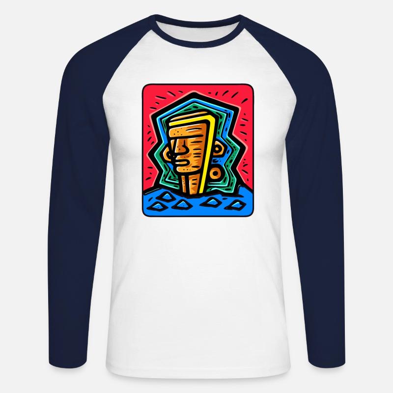 Abstrakte buntes Tiki - Unisex Baseballshirt langarm - Weiß/Navy