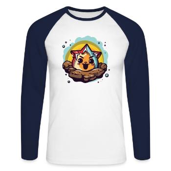 Cute cat and star - Unisex Long Sleeve Baseball T-Shirt - white/navy - Front - Nik (191cm)