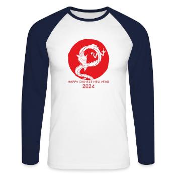 Cadeau du Nouvel An chinois Dragon Chine Asiatique I - T-shirt baseball manches longues Homme - blanc/marine - Devant - Nik (191cm)