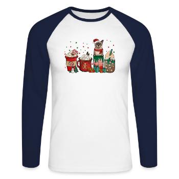 Burmese Coffee Coffee Cups Santa Cat - Unisex Long Sleeve Baseball T-Shirt - white/navy - Front - Nik (191cm)