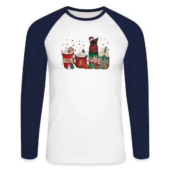 Burmese Coffee Coffee Cups Santa Cat - Unisex Long Sleeve Baseball T-Shirt - white/navy - Front - Nik (191cm)